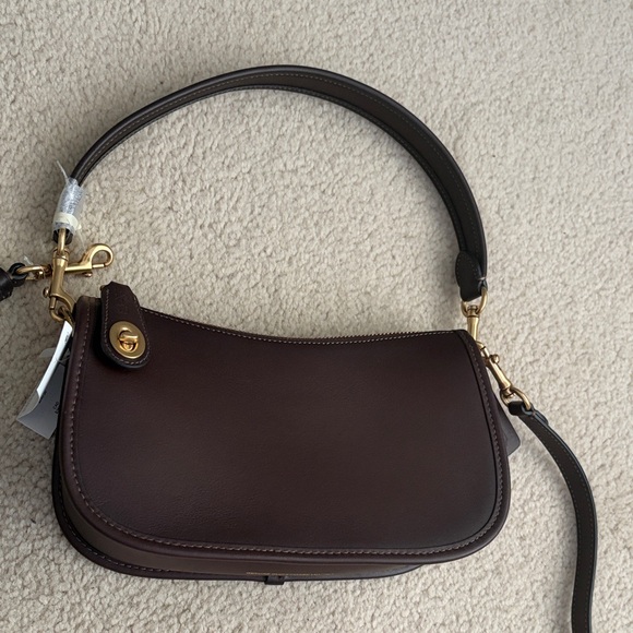 Coach Dark Brown Leather Swinger Crossbody with Gold Turnlock - Picture 4 of 12